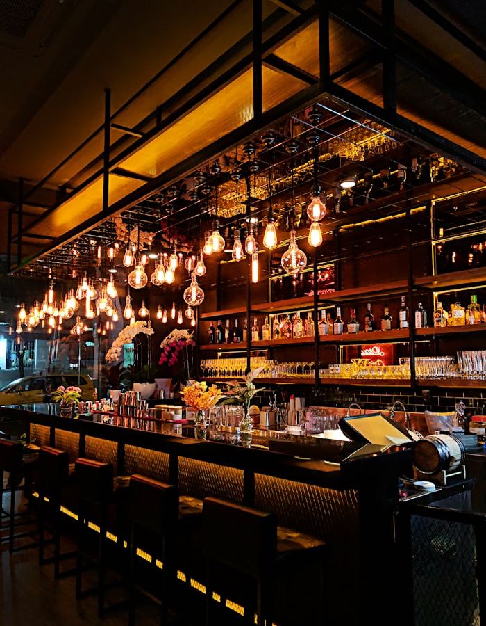 String lights over the Rasa dining room
